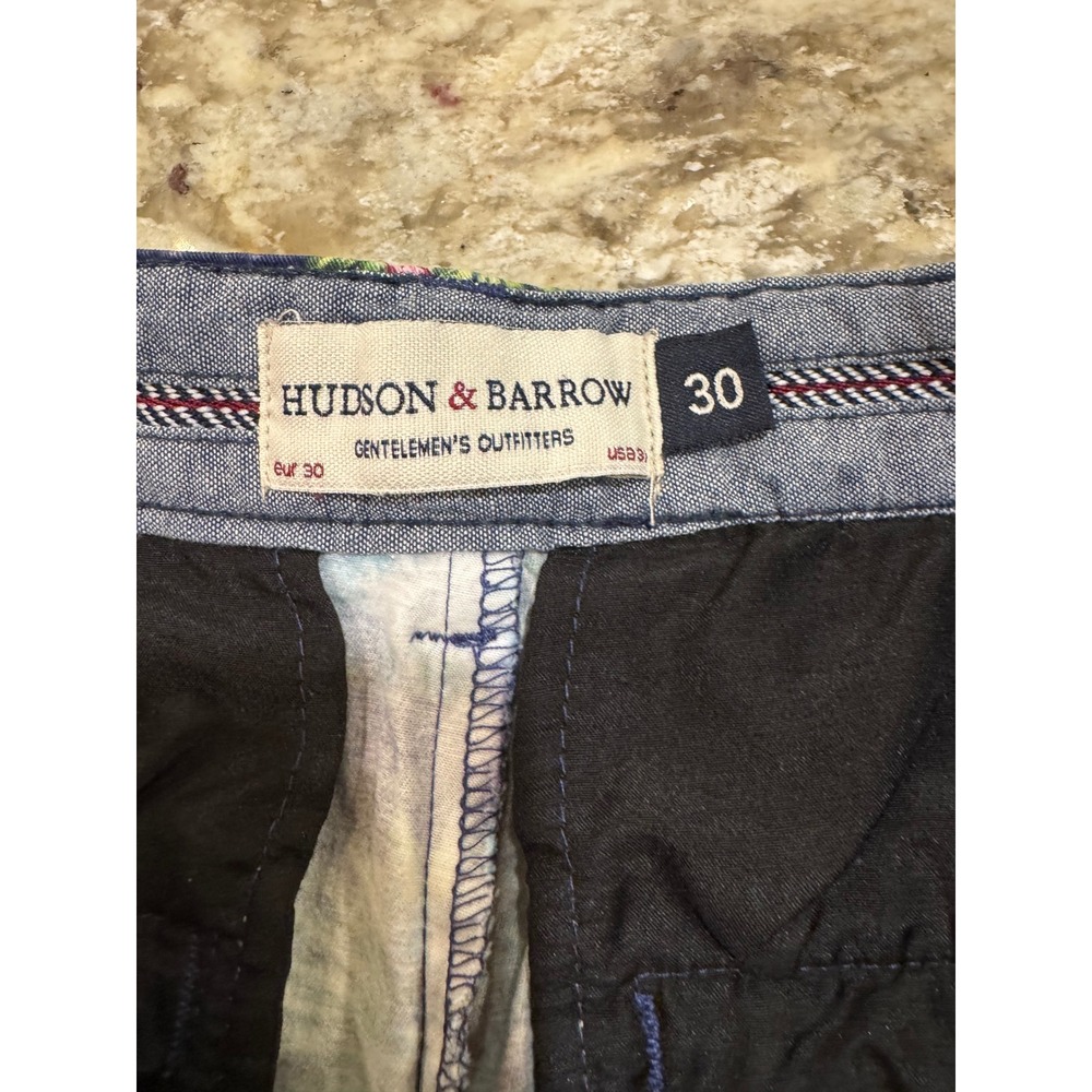 Hudson & Barrow Mens 30 Tropical Floral Shorts Navy Blue Hibiscus Palm Leaf - Picture 13 of 16